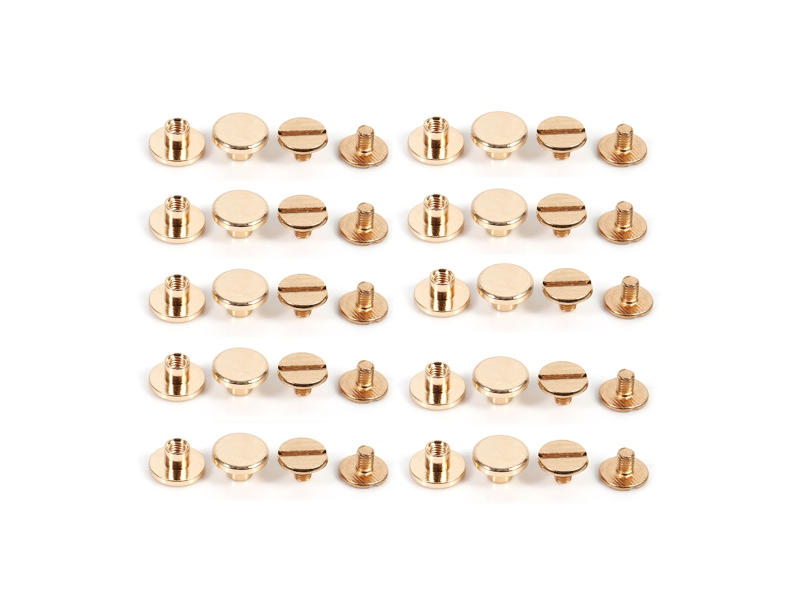 10 Conjuntos De Perno De Bronce Macizo 5/6.5/8mm Tornillo De Botón Para Cuero Hebilla Diy Oro