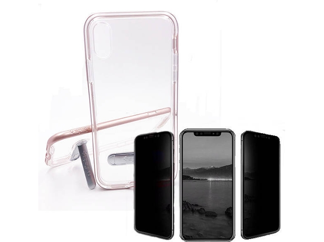 Kit Funda y Protector de Cristal Privacy iPhone XR Crystal Hybrid Rosa