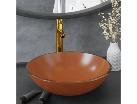 Lavabo grifo tapón pulsador cristal templado marrón MAISON EXCLUSIVE