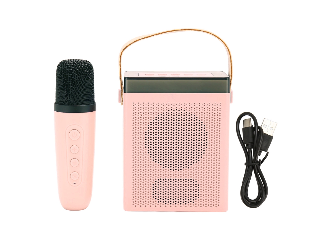 Máquina De Karaoke Con Altavoz Bluetooth Rgb Recargable Y 1 Micrófono Inalámbrico - Rosa