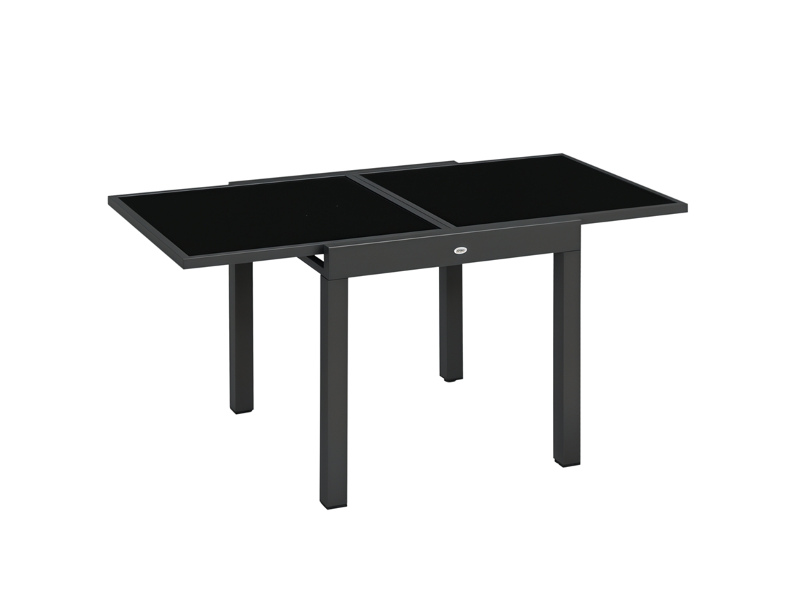 Mesa De Jardín Extensible, Aluminio, Cristal Templado, 80-160x80x75cm, Negra.