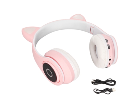 Lindos auriculares Bluetooth con orejas de gato ajustables y graves, auriculares inalámbricos Bluetooth portátiles con cable de sonido para niños (...