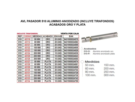Avl pasador 510 aluminio 300 mm plata