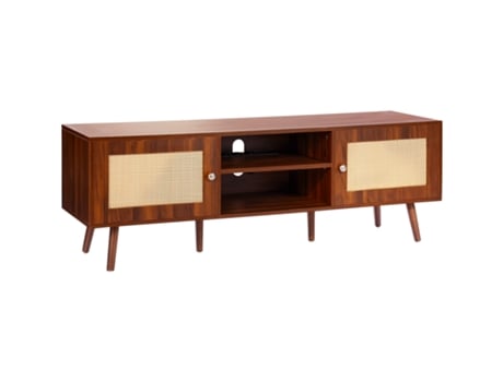 Soporte de TV VEVOR Rattan para TV de 65 Pulgadas con Enchufe Incorporado Nogal