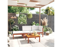 Conjunto de jardín de 4 piezas con cojines, acacia maciza y crema, DKD Home Decor