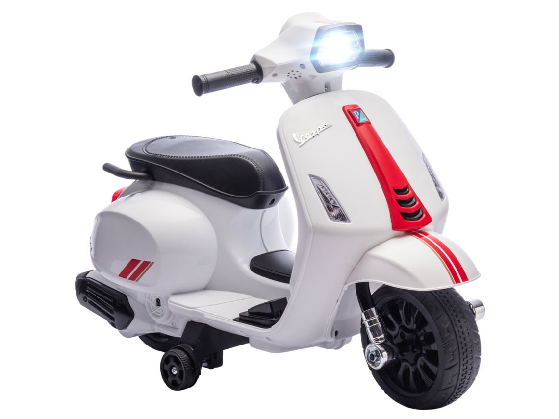 Moto Eléctrica Infantil De 6v Para Niños De 2 A 4 Años, Con Faro, Claxon, Ruedines Y Caballete, Color Blanco.