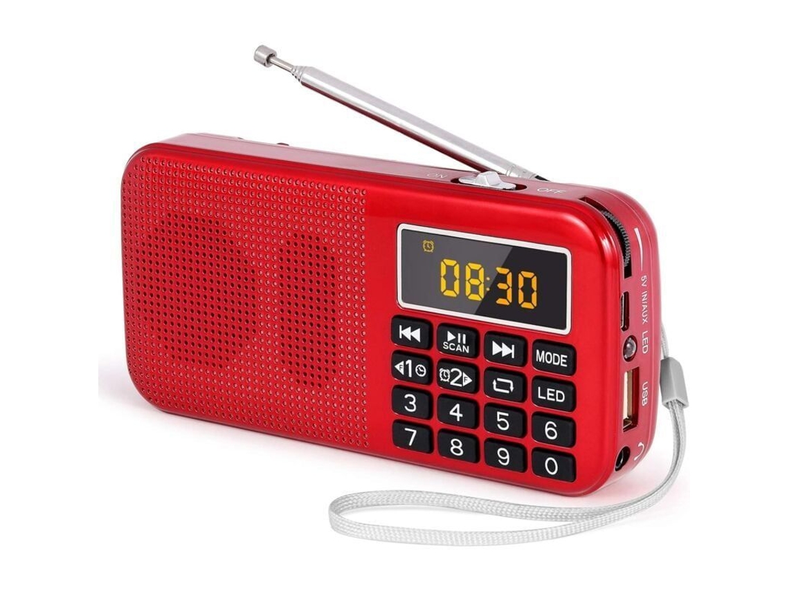 Radio Fm Portátil Con Batería Recargable De 3000 Mah, Compatible Con Mp3/sd/usb/aux, Color Rojo.