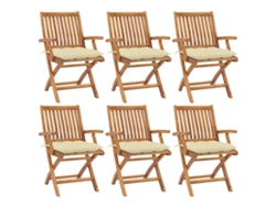 vidaXL Sillas de jardín plegables 6 uds madera maciza teca con cojines