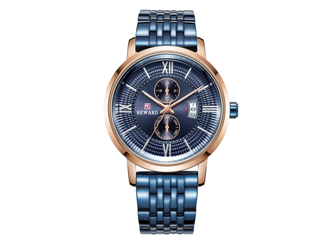 Reloj De Pulsera Reward Para Hombre, De Acero Inoxidable Con Brazalete De Acero Inoxidable, Ideal Para Negocios Y Uso Diario (oro Rosa + Oro Azul).