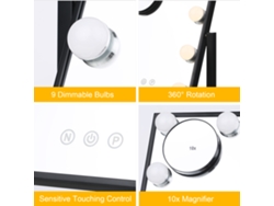 Yncm2026-espejo De Maquillaje Con 9 Bombillas, 3 Modos De Luz, Control Táctil, 10x Lupa Desmontable Y Regulable Para Mesa De Vestir
