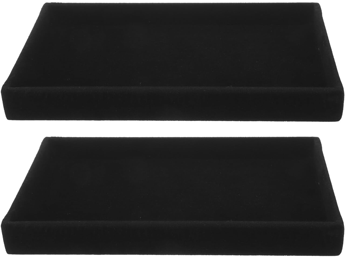 Bandeja Organizadora Joyas Terciopelo Negro 2 Piezas Separadores Apilables Organizador Plano Collares Anillos