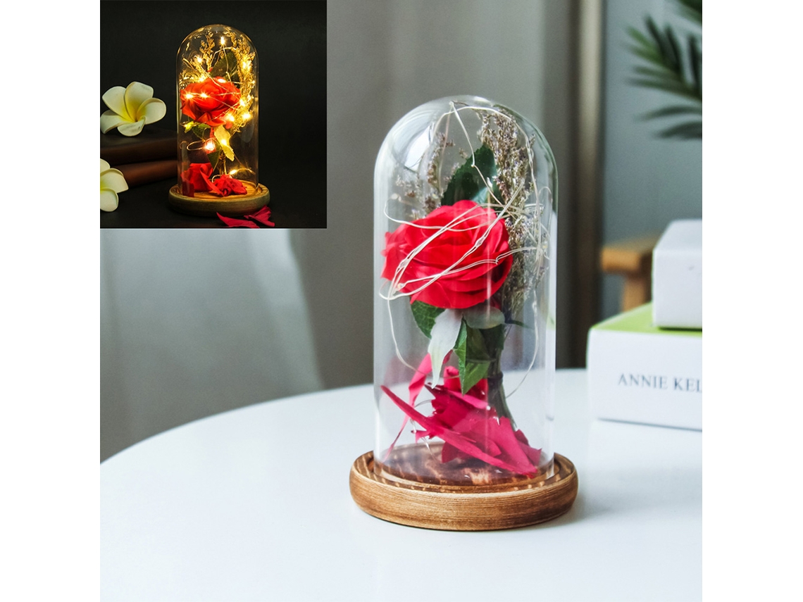 Lámpara de mesa decorativa con forma de flor rosa artificial