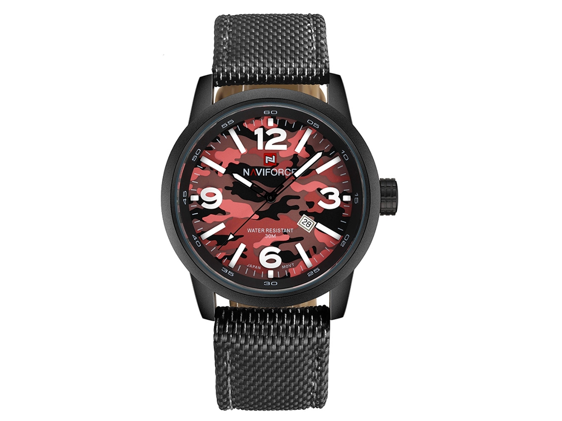Reloj De Cuarzo Para Hombre Con Correa De Nailon Impermeable Con Estampado De Camuflaje Y Calendario (rojo)
