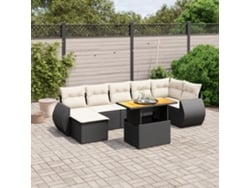 Conjunto de 8 sofás de jardín con cojines de mimbre sintético negro, Dkd Home Decor