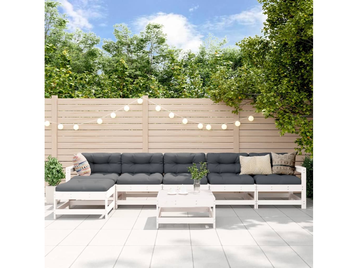 Conjunto de salón de jardín de 7 piezas de pino macizo blanco Dkd Home Decor