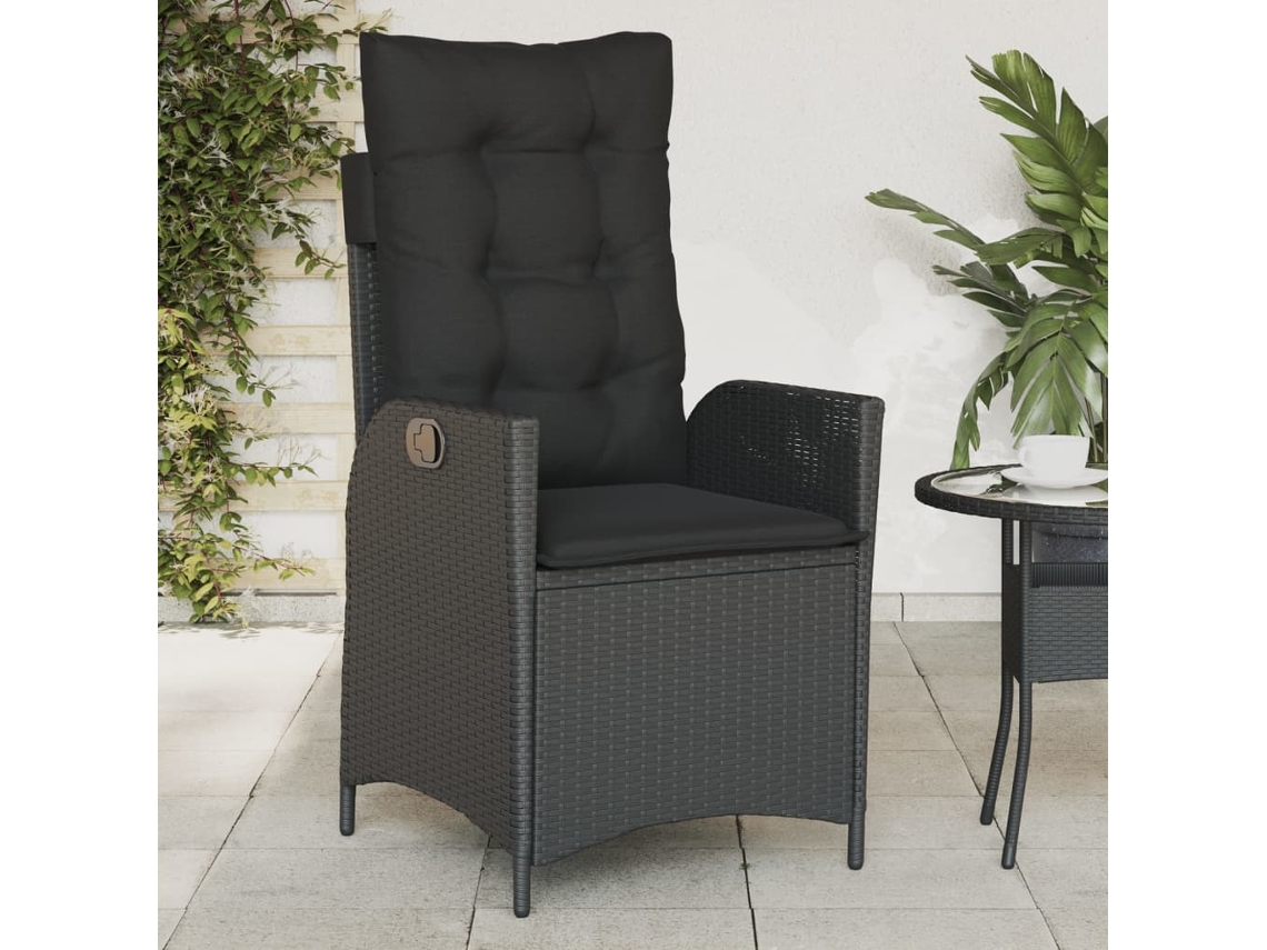 Silla de jardín reclinable DKD Home Decor con cojines de mimbre negros
