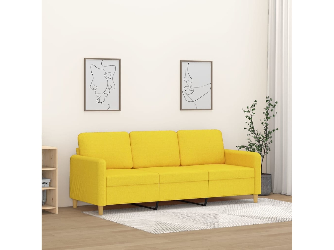 Sofá De 3 Plazas De Tela Amarillo Claro 180 Cm