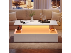 Mesa De Centro Moderna 90x55x41 Cm - Con Iluminación Led Y 4 Cajones - Blanco Brillante