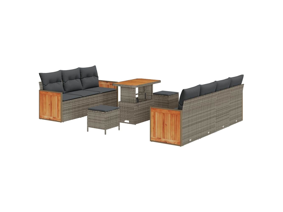 Maison Exclusive - Conjunto de sofás de jardín con cojines, 13 piezas, mimbre gris