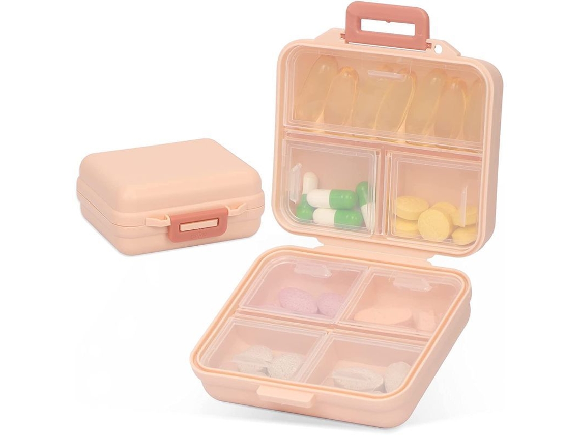 Botiquín Portátil Con 7 Compartimentos Para Viajes, Bolso Y Bolsillo, Color Rosa, Para Vitaminas Y Medicamentos Diarios.