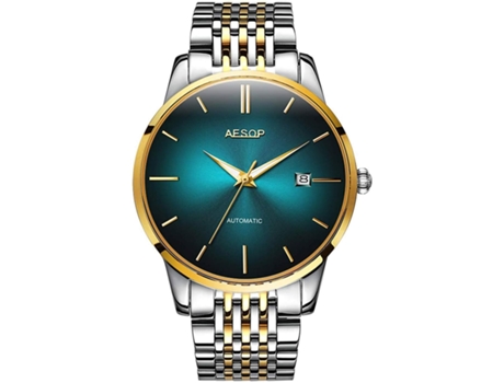 VEANXIN Reloj automático para hombre con correa de acero y fecha, resistente al agua-Plata Rojo