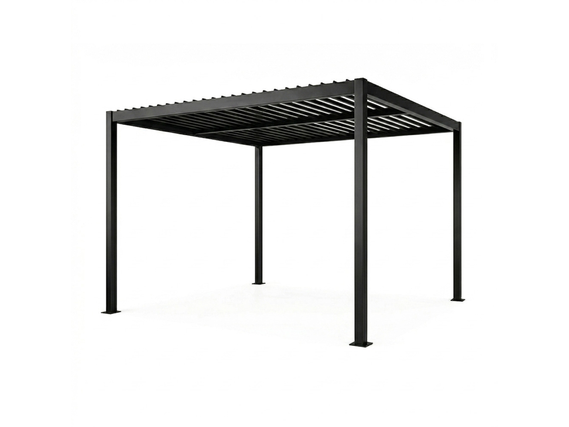 Pérgola bioclimática Corfu de aluminio y acero con lamas ajustables de 3x3 m
