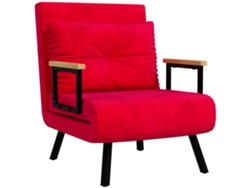 Sofá cama individual 4 en 1 con silla plegable y respaldo ajustable en 5 posiciones, terciopelo, 63x73x81cm, rojo.