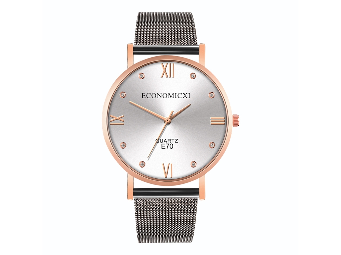 Reloj De Cuarzo Sencillo E Informal, Estilo Moderno, Correa De Malla, Blanco, Oro Rosa + Negro.