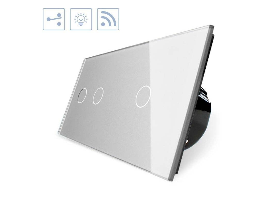 Conmutador Táctil + Remoto, 3 Botones, Frontal Gris