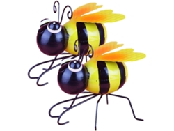 Juego 2 Adornos Hierro Pared Jardín Esculturas Abejas Amarillas 3d Interiores Exteriores Colgantes Balcón
