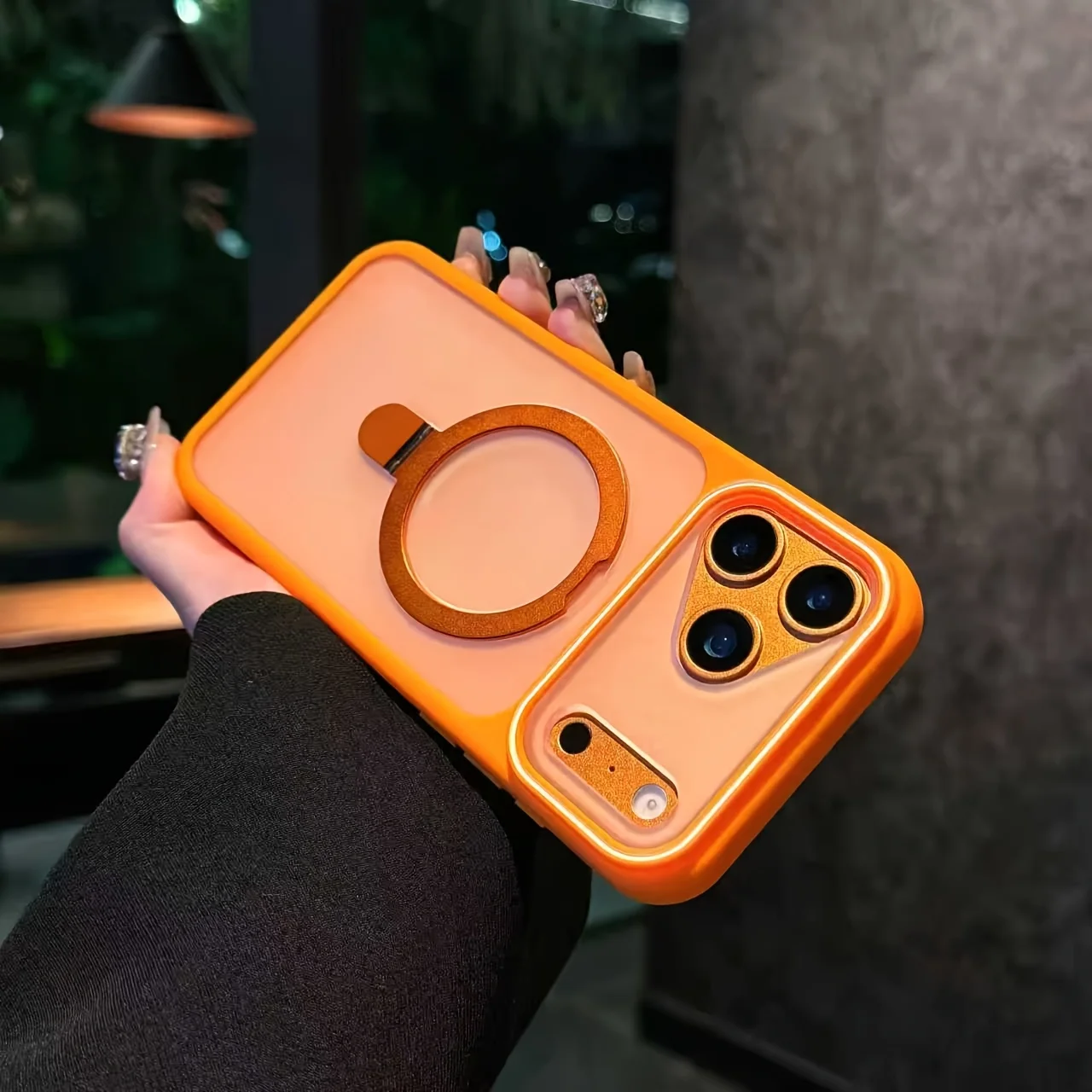 (naranja Para Iphone 13 Pro Max) Compatible Con La Funda Magsafe, Que Incluye Un Soporte Magnético Semitransparente.