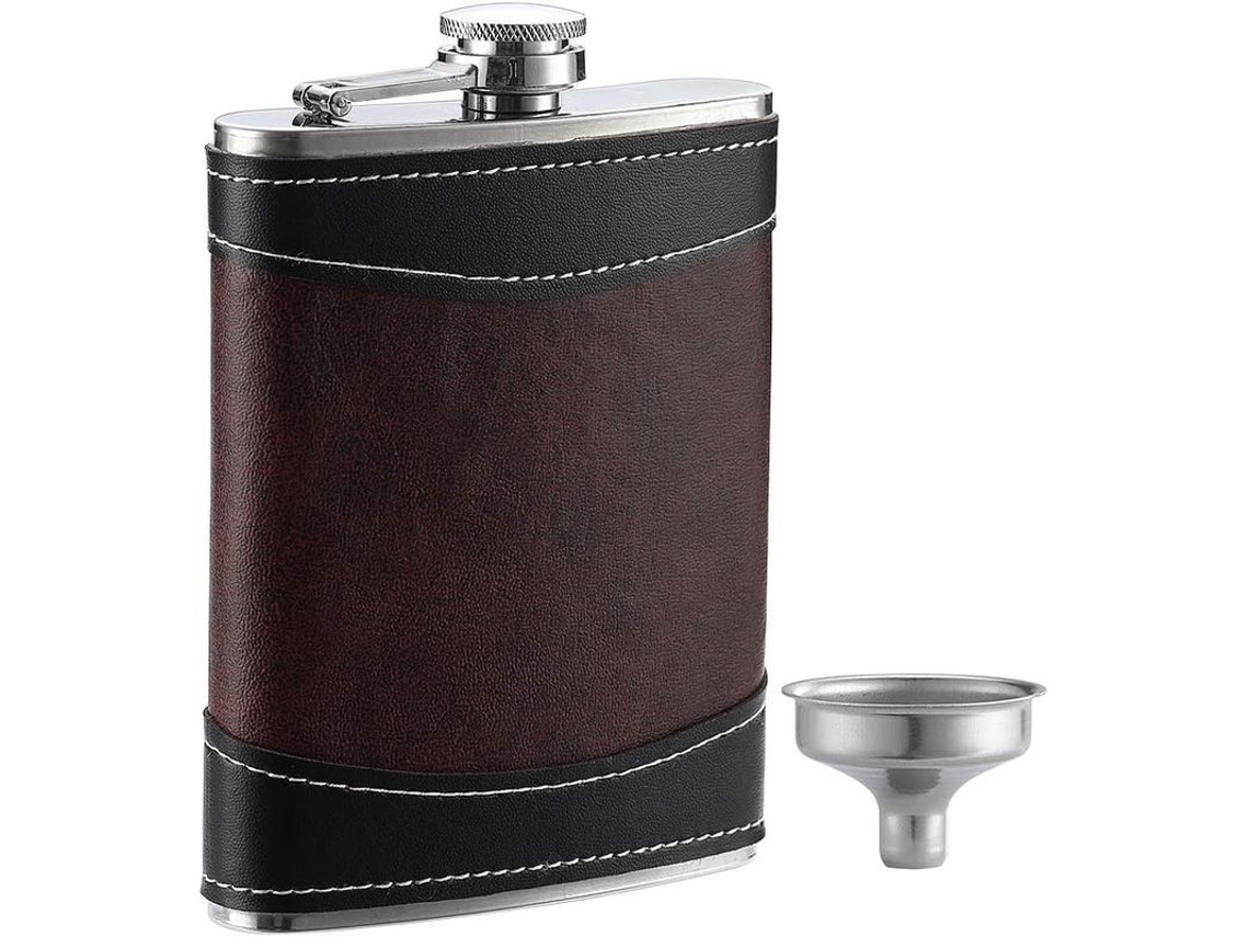 Frasco De Licor 236ml Acero Inoxidable Piel Sintética Anti-fugas Con Embudo Ideal Regalo
