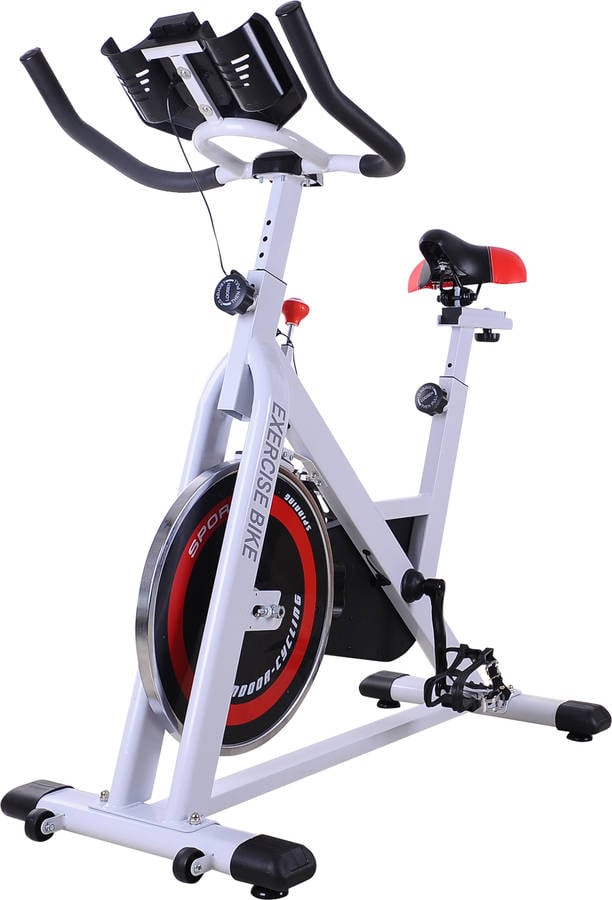 Homcom Bicicleta De fitness pantalla lcd asiento y manillar ajustable volante inercia 8kg resistenci spinning a90146 blanco 107x48x100cm 120