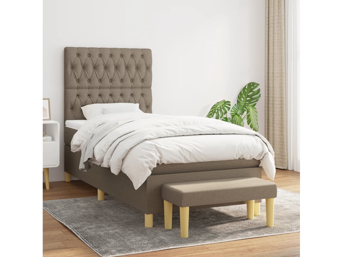 Cama Box Spring Con Colchón Tela Gris Taupe 90x200 Cm