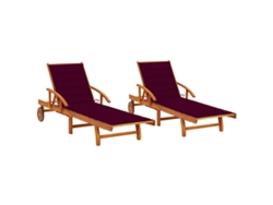 Conjunto 2 Tumbona VIDAXL Rojo Madera de acacia (199x67x85 cm)
