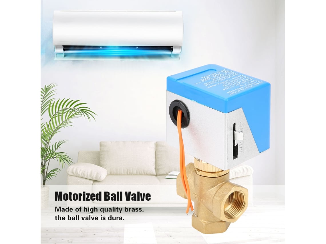 Válvula de bola motorizada de latón de 3 vías DN20 para aire acondicionado (220 V CA)