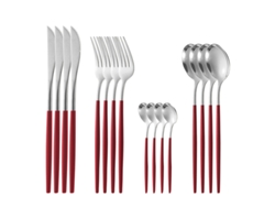Conjunto de Talheres de Aço Inoxidável 16 Peças-Vermelho 