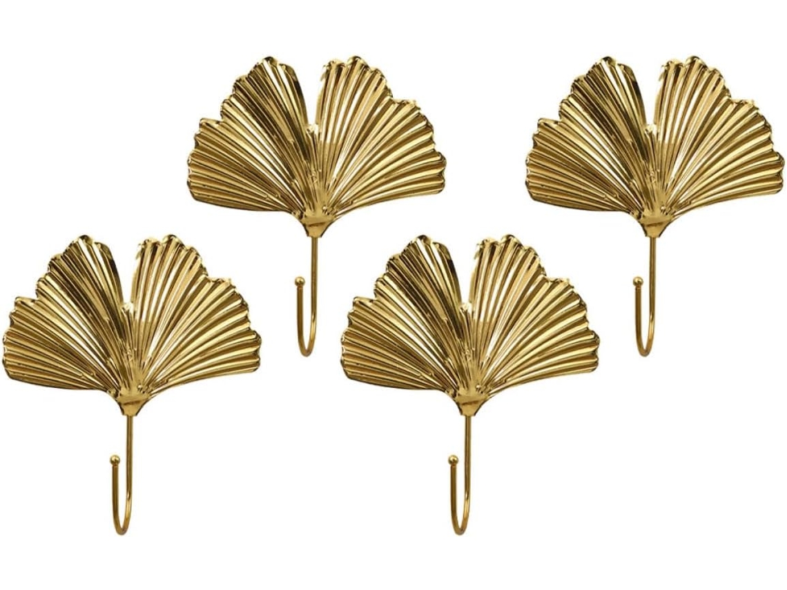 Ganchos Pared Dorados Juego 4 Metal Forma Ginkgo Toallero Multifuncional Elegante Diseño Nórdico Hogar Porche