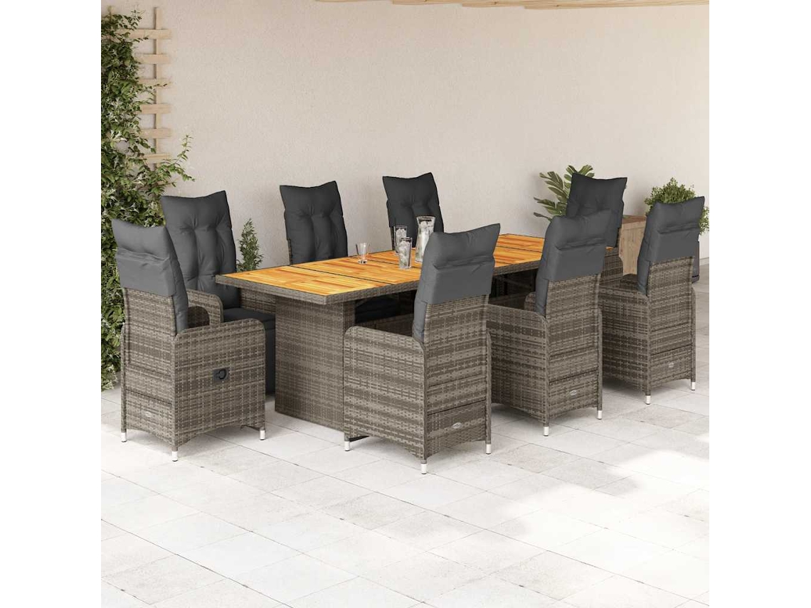Conjunto de bistró de jardín de 9 piezas con cojines de mimbre gris de DKD Home Decor