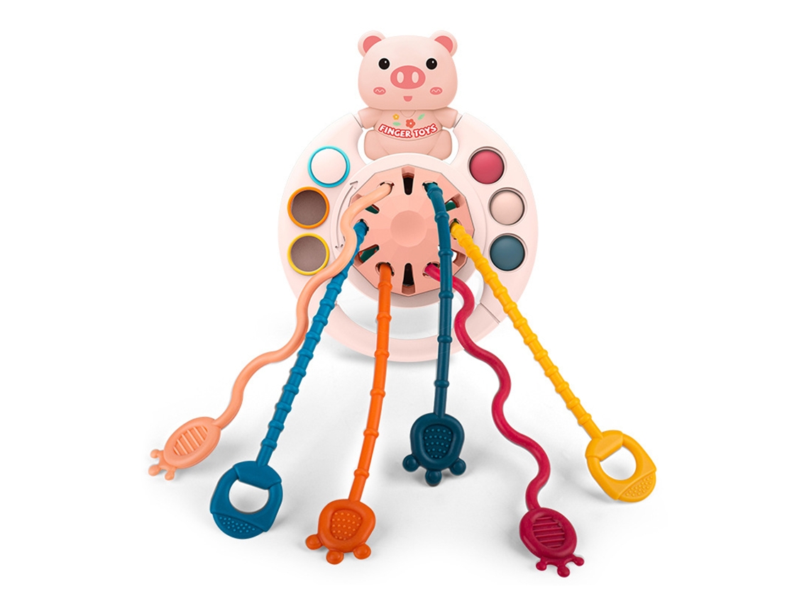 Ats-juguete De Mordisco Con Cuerda Portable Para Desarrollo De Motricidad Fina Juguete Sensorial Bebé Patrón De Cerdo Rosa