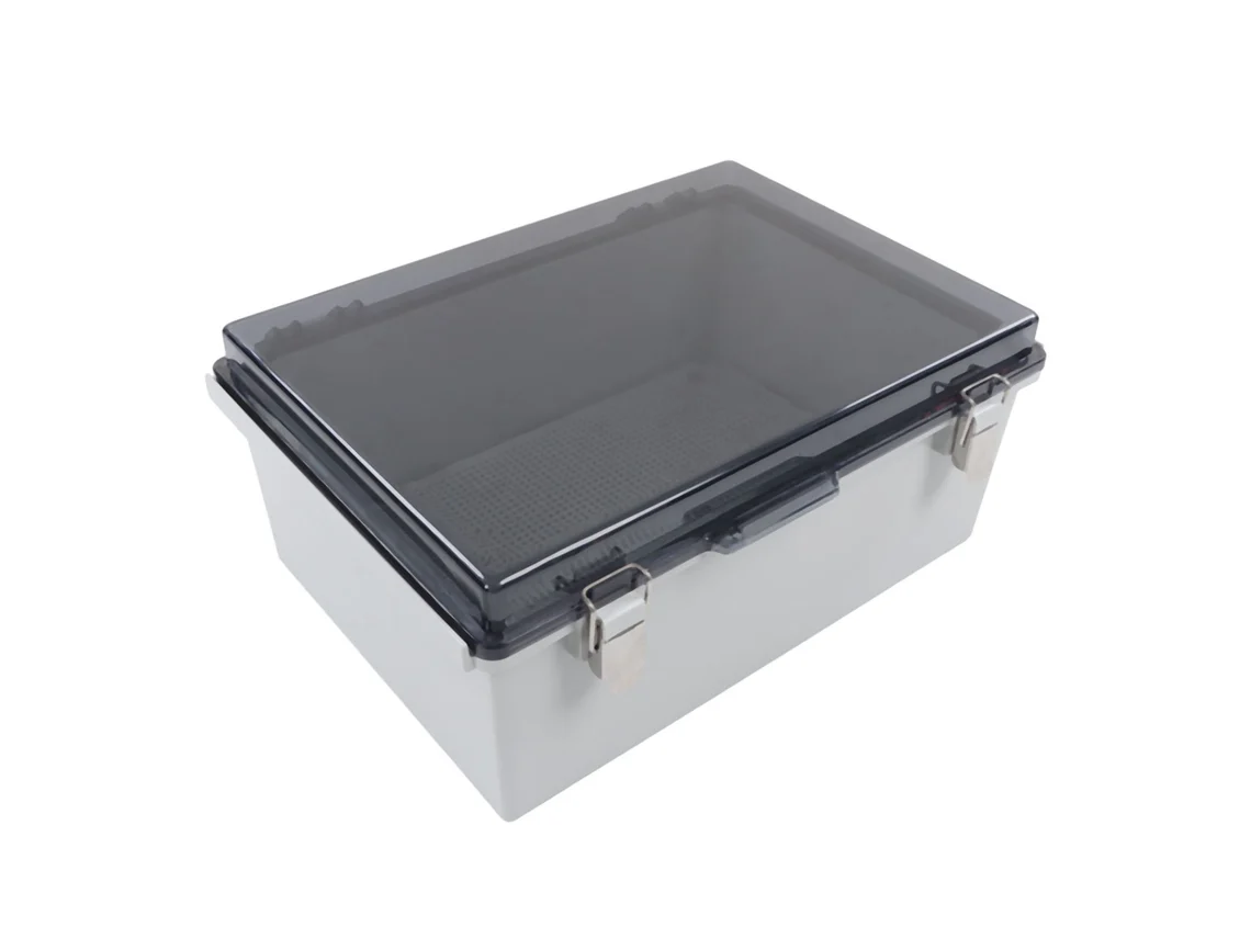 Caja de conexiones eléctricas impermeable con cubierta transparente para uso en exteriores, color gris