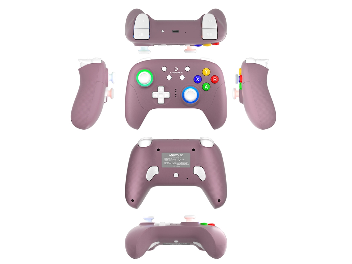 Controlador inalámbrico para juegos Purple-anbernic RG P01 Tri-mode con joystick y gatillo Hall de seis ejes e iluminación RGB.