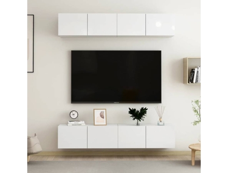 Conjunto 4 Mueble para la televisión VIDAXL Blanco Madera contrachapada (80x30x30 cm)