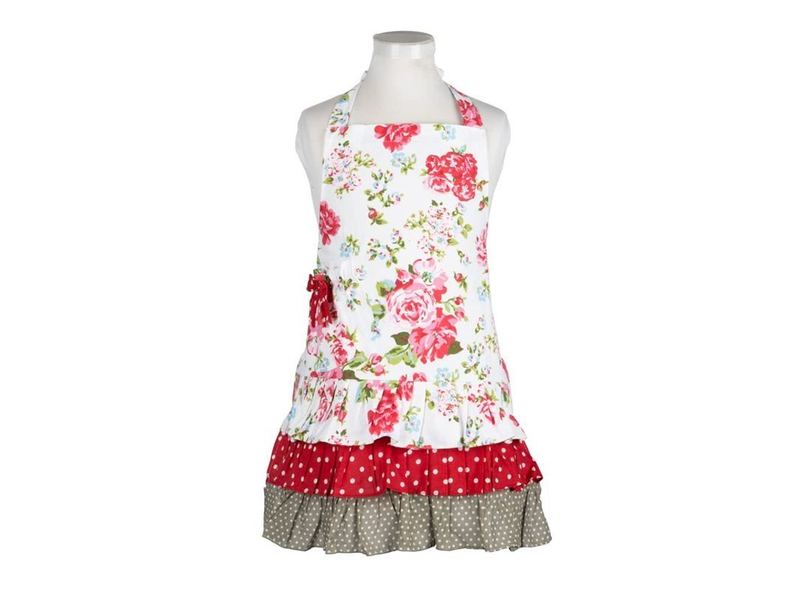 2026-33027-delantal Para Niñas Con Bolsillos, Estilo Doris, Floral Rojo, Ajustable, Para Cocina Y Manualidades