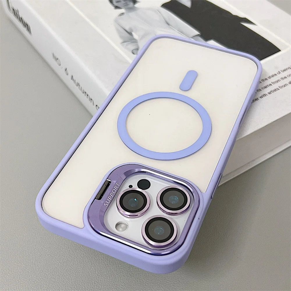 (iphone 14 Pro, Morado Claro) Funda Magnética A Prueba De Golpes, Compatible Con Magsafe, Con Protector De Lente De Cristal