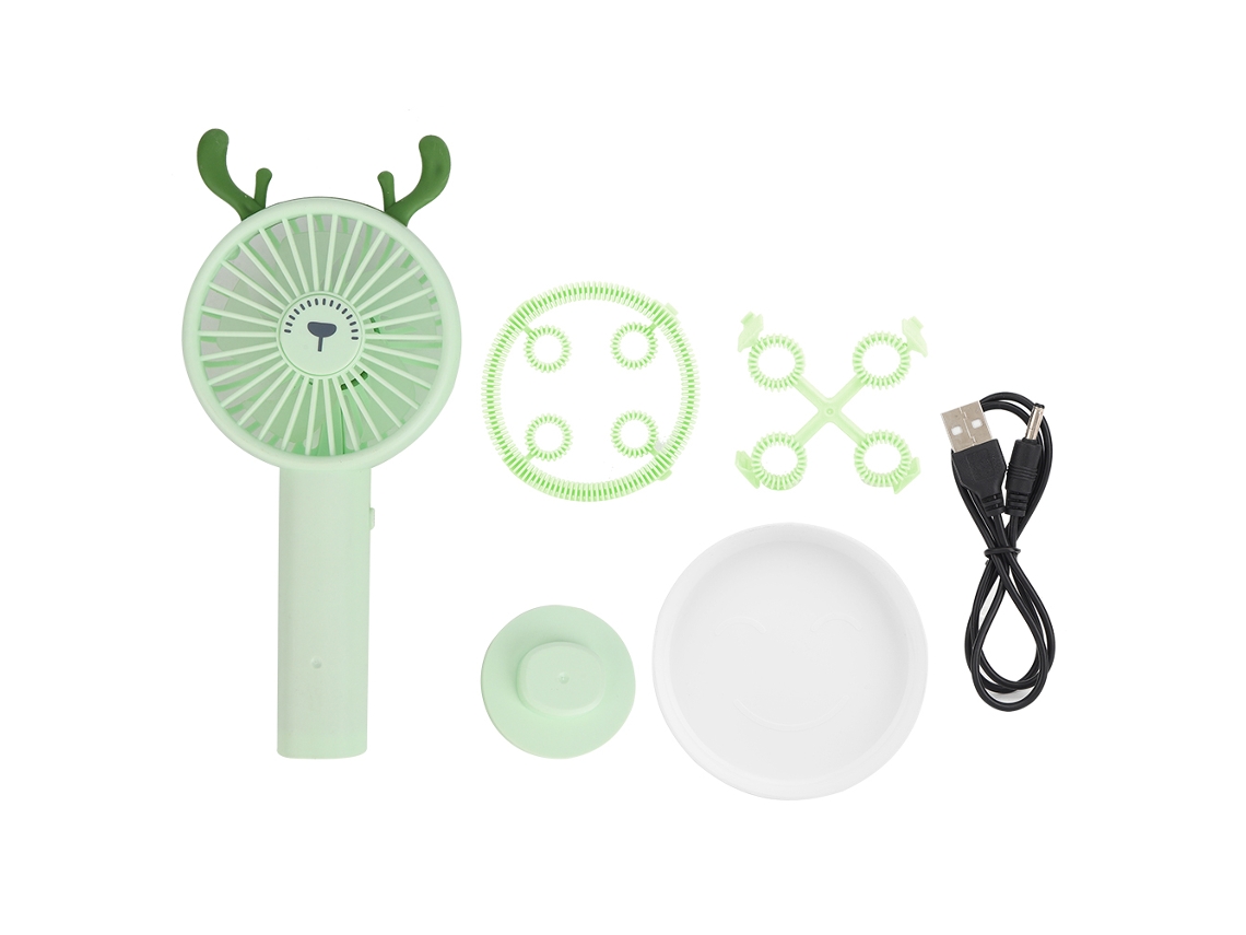 Ventilador de burbujas USB portátil para niños, para uso en exteriores, verde.