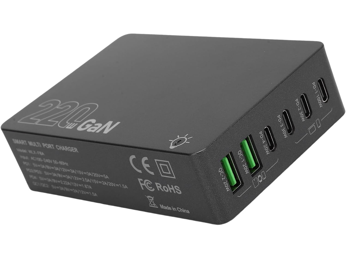 Cargador Usb-c De 220 W, Estación De Carga Rápida Gan Con Pd De 100 W, Concentrador Multidispositivo Compacto.