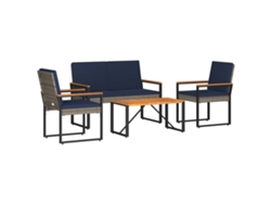 Maison Exclusive - Juego De Muebles De Exterior Con Cojín 4 Pcs Gris Y Azul Marino