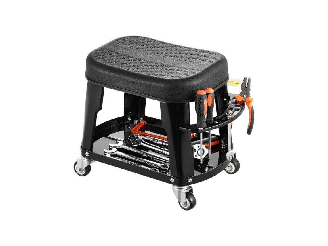 Banco de taller con ruedas, asiento giratorio, capacidad de 136 kg y bandeja para herramientas - Tekmaquinas