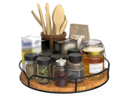 VVJIJILLY Suporte Giratório Lazy Susan Em Madeira Preta, Organizador De Bancada/cozinha/frigorífico 22,9cm